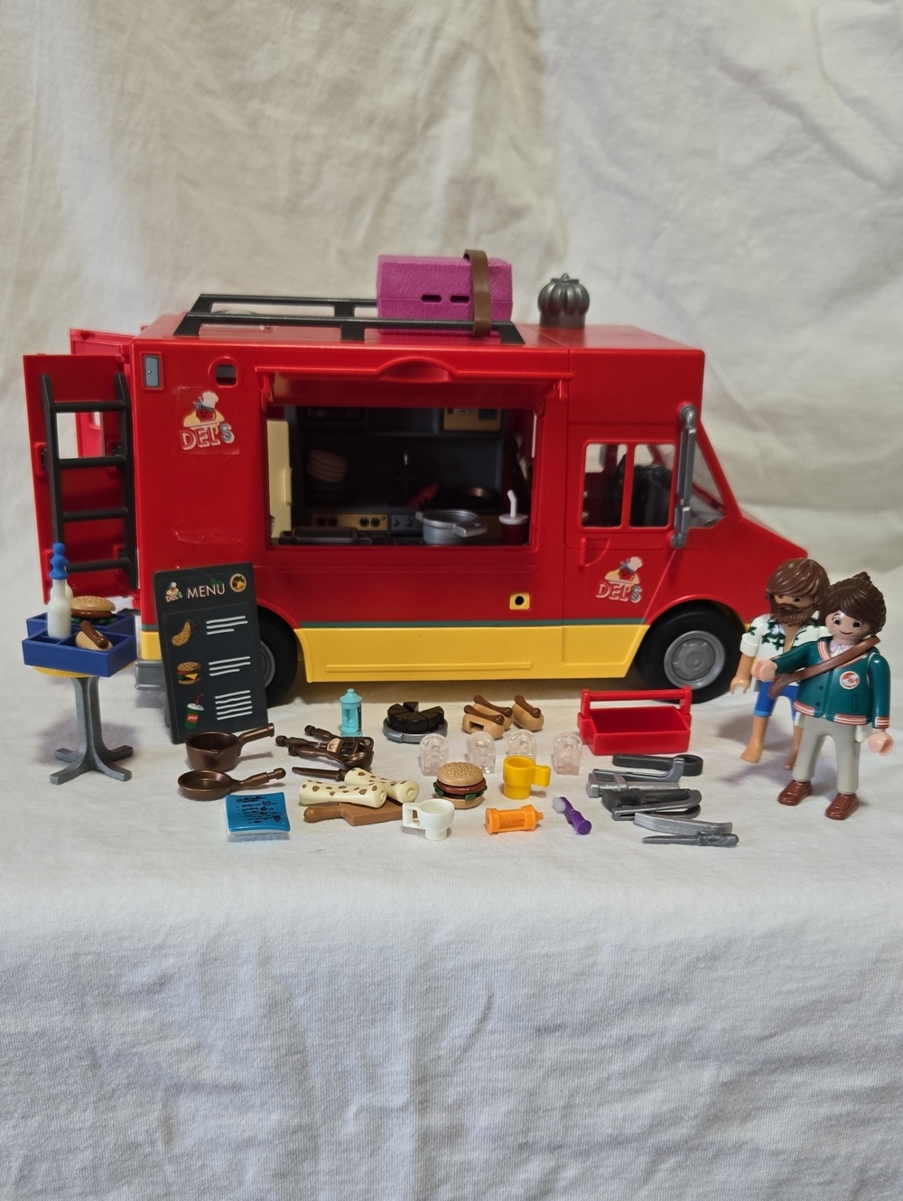 Red and Yellow Play Food Truck with Accessories and Figures